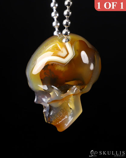 Gem Skull Pendant Necklace Of Brazilian Agate Carved Skull In 925 Sterling Silver Skull Pendants