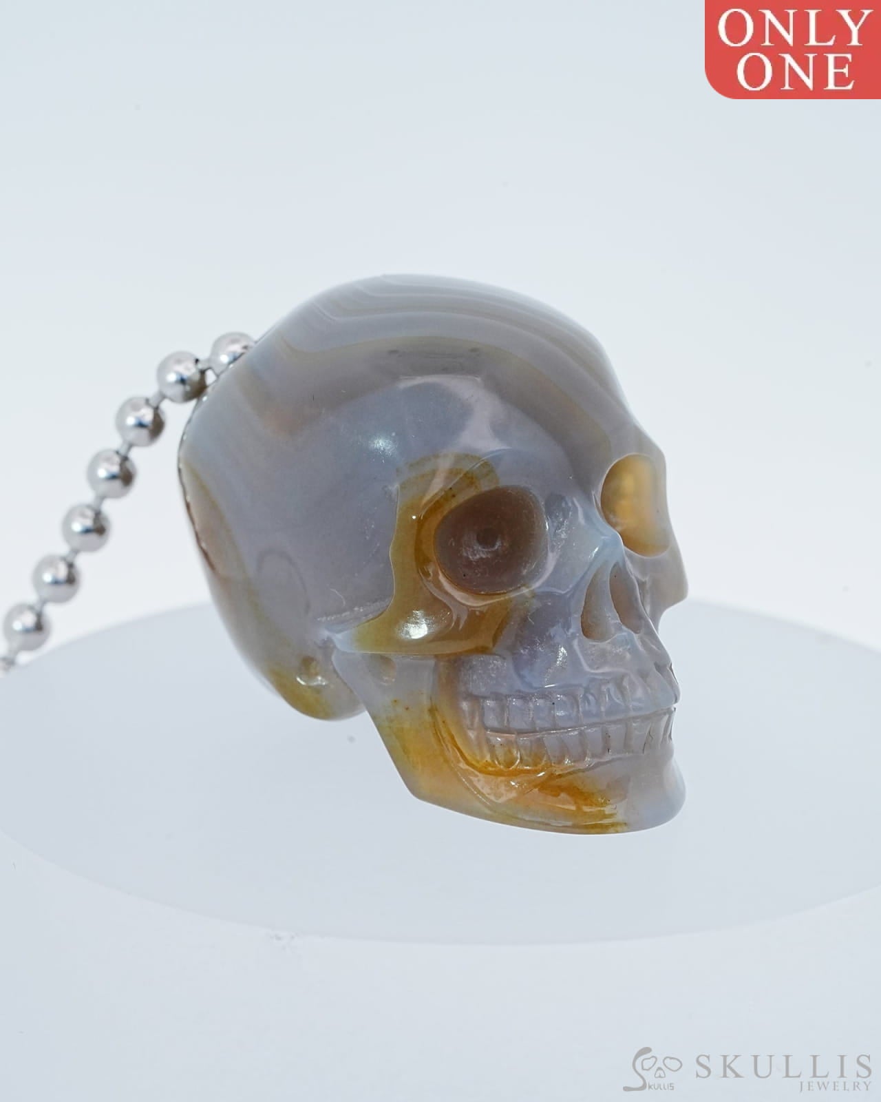 Gem Skull Pendant Necklace of Premium Brazilian Agate Carved Hollow Skull with 925 Sterling Silver Chain - 9800145