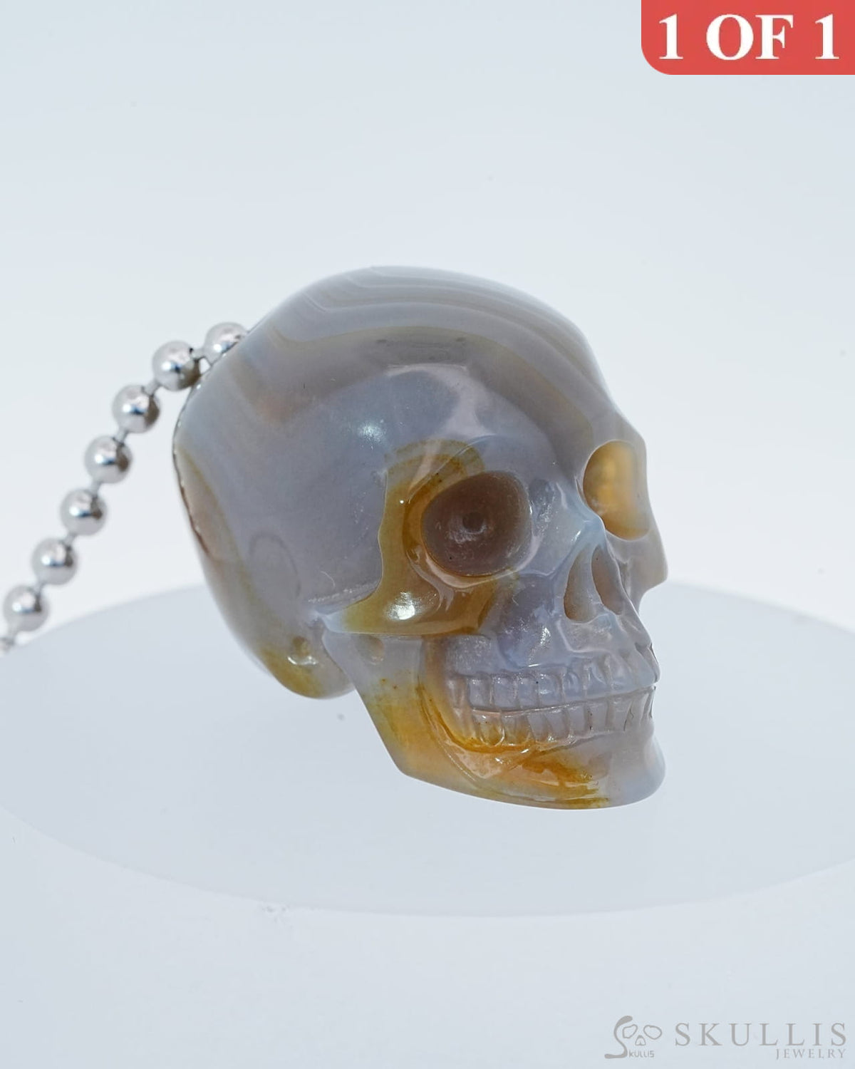 Gem Skull Pendant Necklace of Premium Brazilian Agate Carved Hollow Skull with 925 Sterling Silver Chain - 9800145