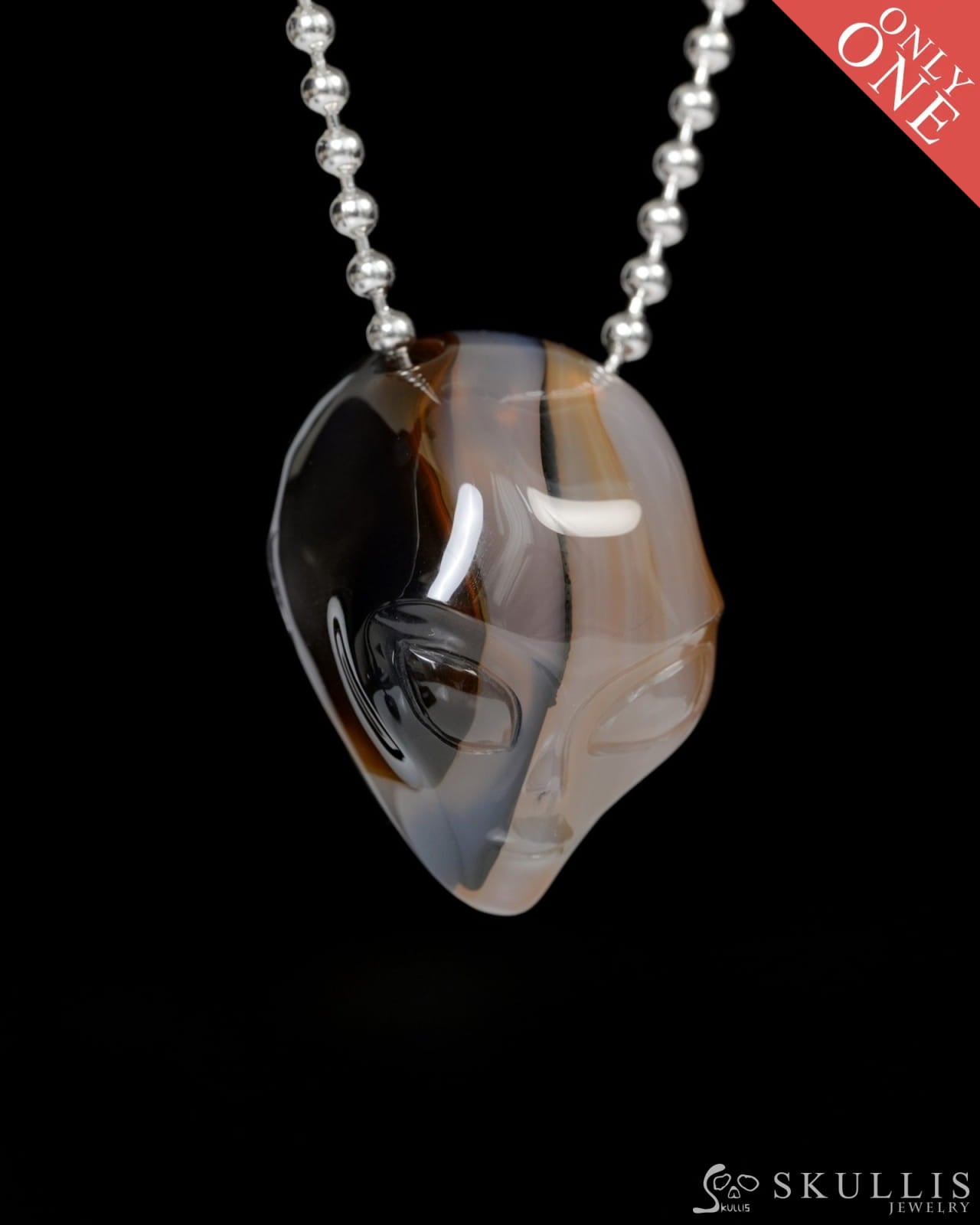 Hollow Essence - Gem Skull Pendant Necklace of Agate Carved Hollow Alien - 9900221 - Skull Pendants