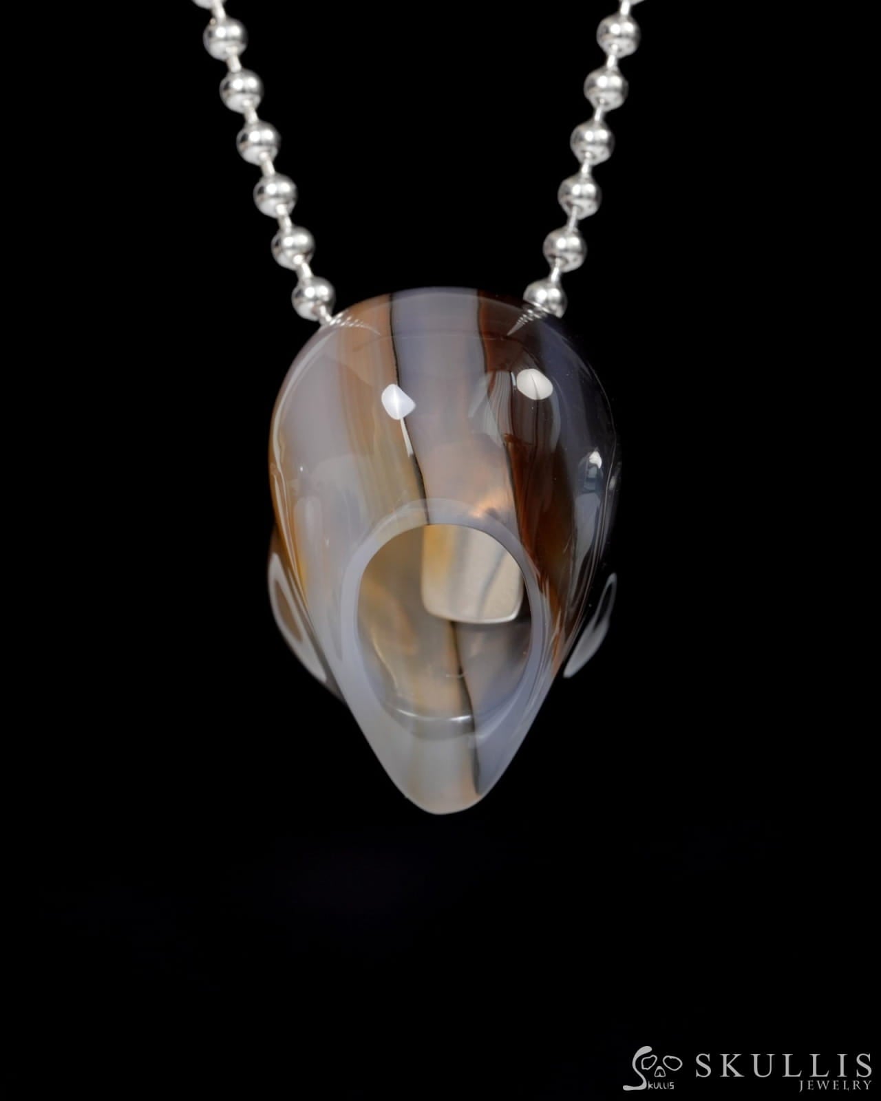 Hollow Essence - Gem Skull Pendant Necklace of Agate Carved Hollow Alien - 9900221 - Skull Pendants