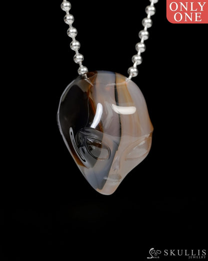Hollow Essence - Gem Skull Pendant Necklace of Agate Carved Hollow Alien - 9900221 - Skull Pendants