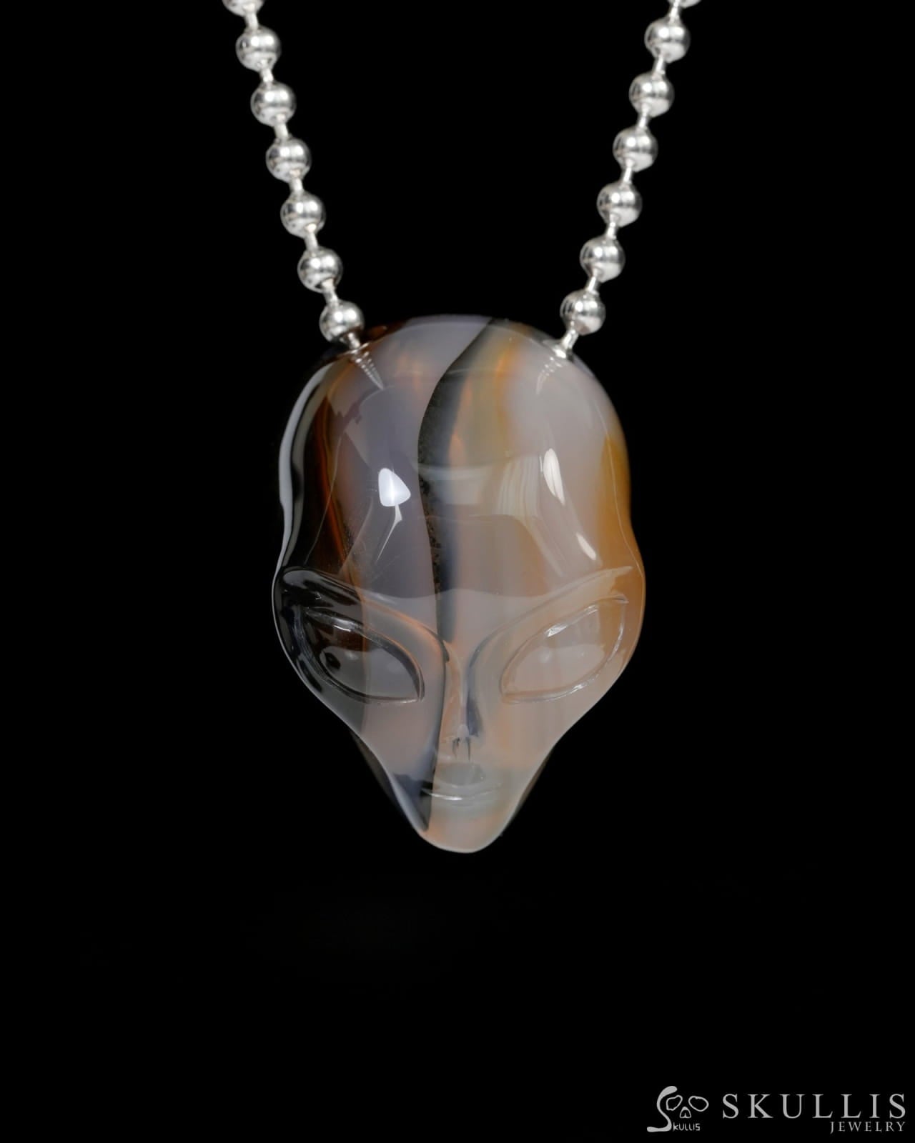 Hollow Essence - Gem Skull Pendant Necklace of Agate Carved Hollow Alien - 9900221 - Skull Pendants