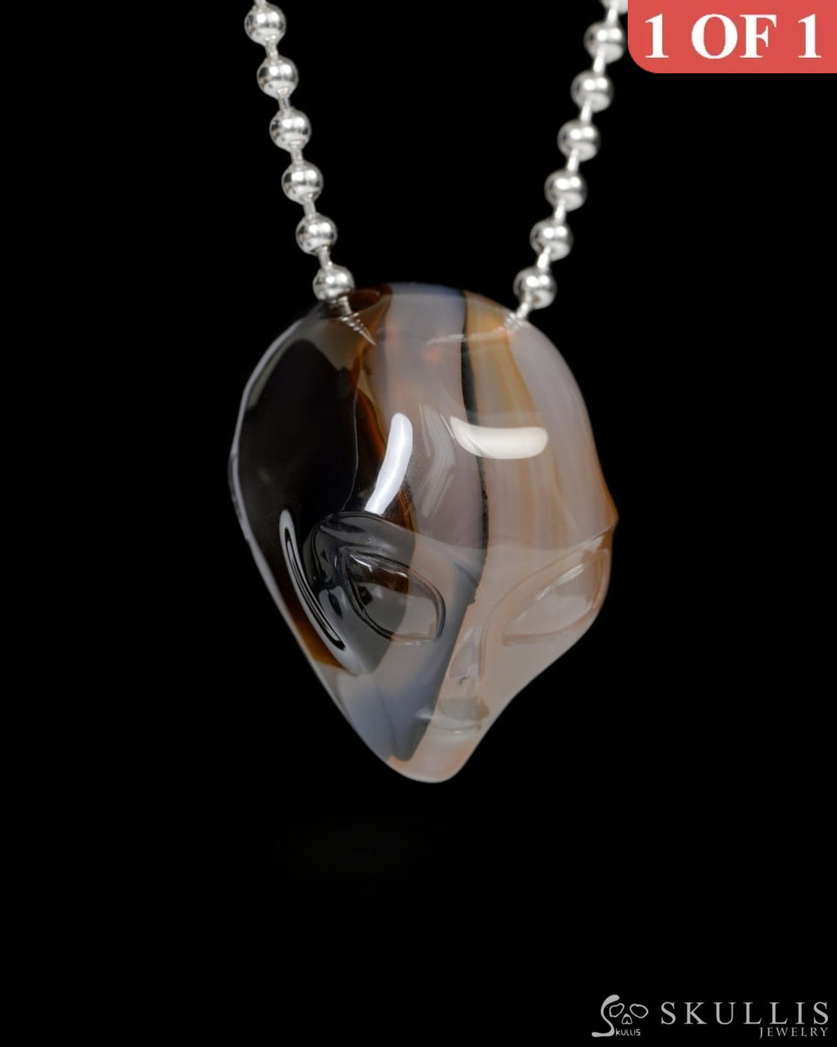Hollow Essence - Gem Skull Pendant Necklace of Agate Carved Hollow Alien - 9900221 - Skull Pendants