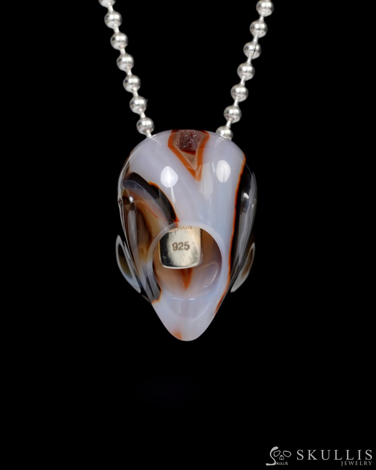 Hollow Essence - Gem Skull Pendant Necklace of Agate Carved Hollow Alien - 9900222 - Skull Pendants