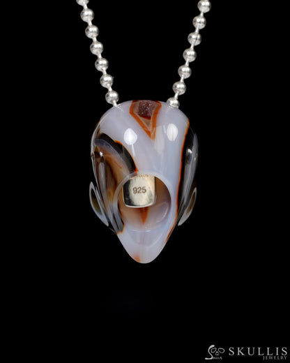 Hollow Essence - Gem Skull Pendant Necklace of Agate Carved Hollow Alien - 9900222 - Skull Pendants