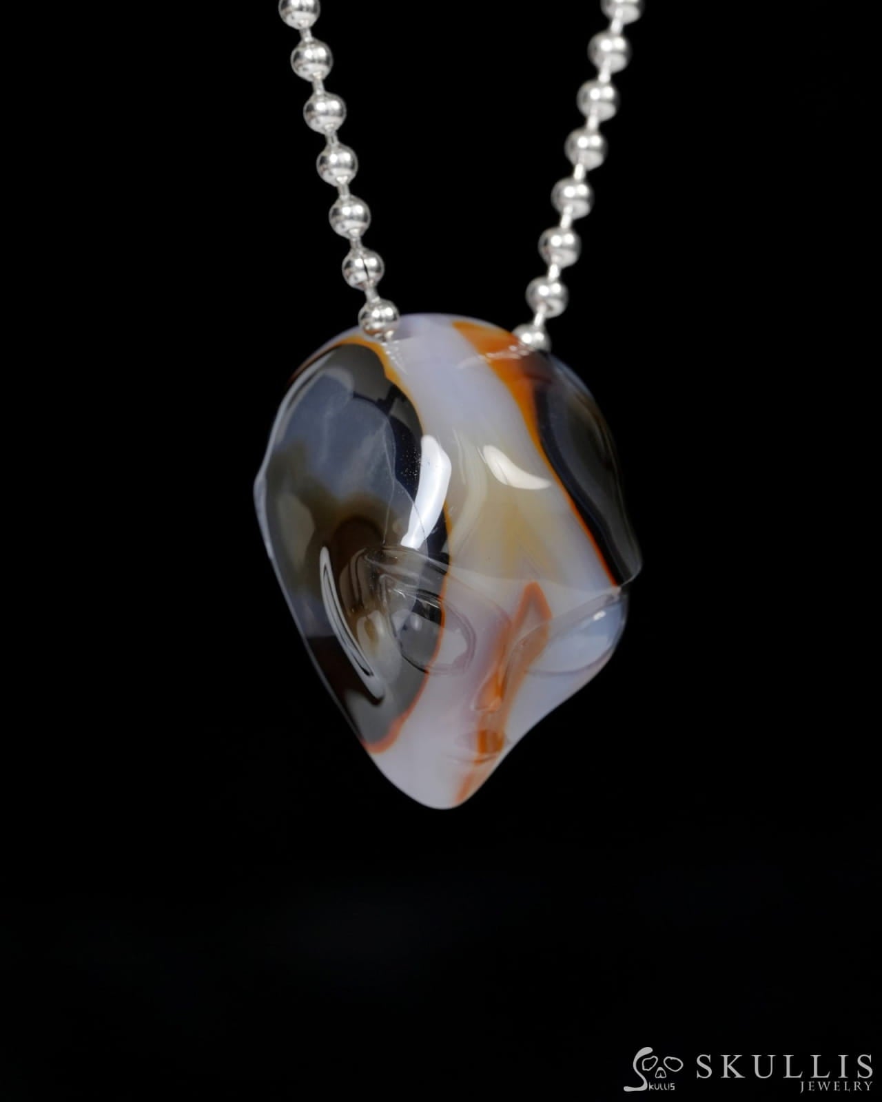 Hollow Essence - Gem Skull Pendant Necklace of Agate Carved Hollow Alien - 9900222 - Skull Pendants