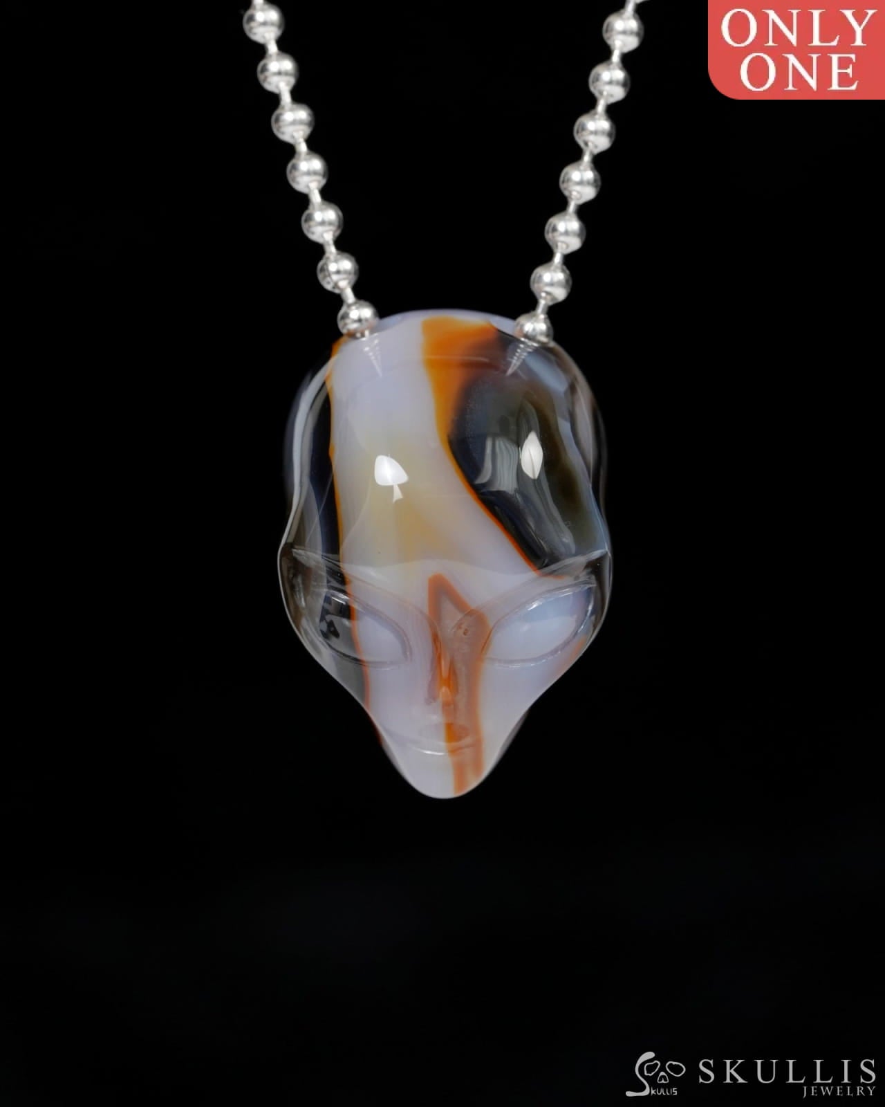 Hollow Essence - Gem Skull Pendant Necklace of Agate Carved Hollow Alien - 9900222 - Skull Pendants