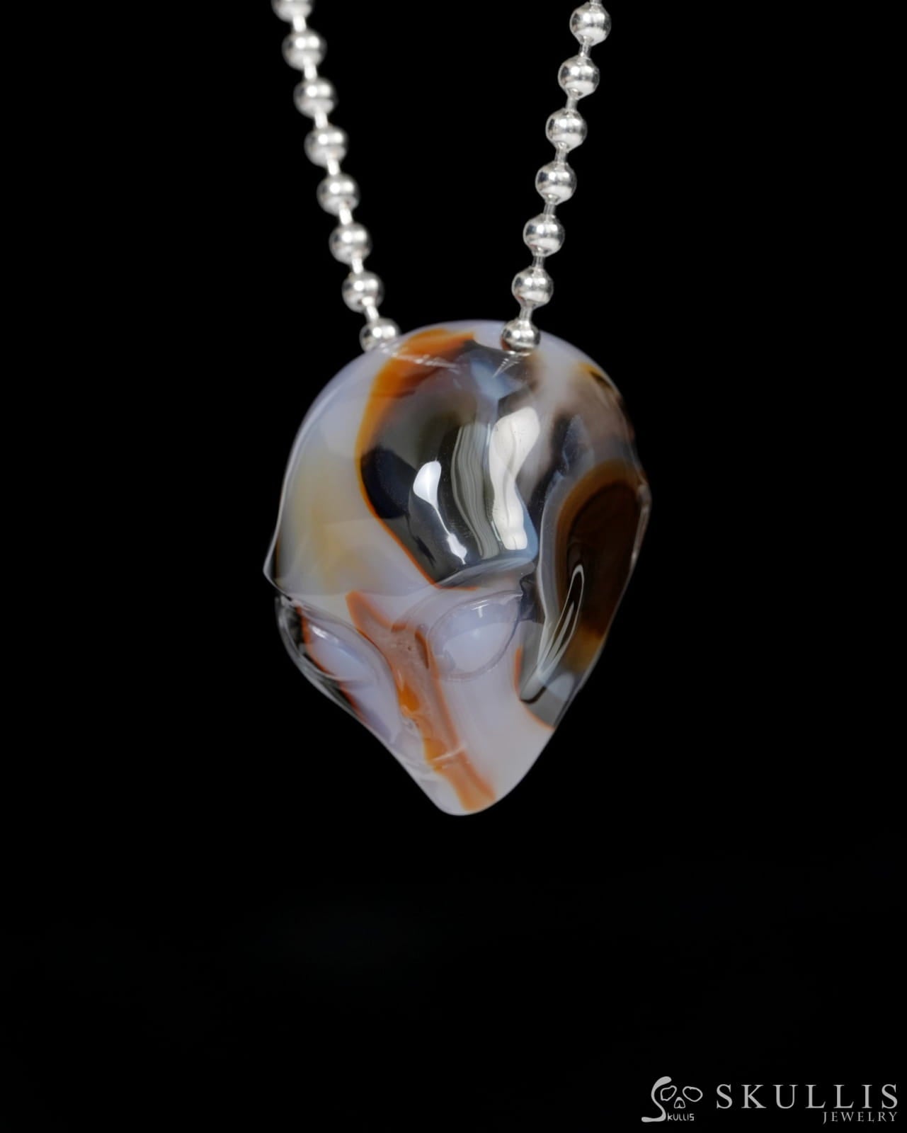 Hollow Essence - Gem Skull Pendant Necklace of Agate Carved Hollow Alien - 9900222 - Skull Pendants