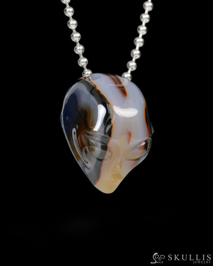 Hollow Essence - Gem Skull Pendant Necklace of Agate Carved Hollow Alien - 9900223 - Skull Pendants