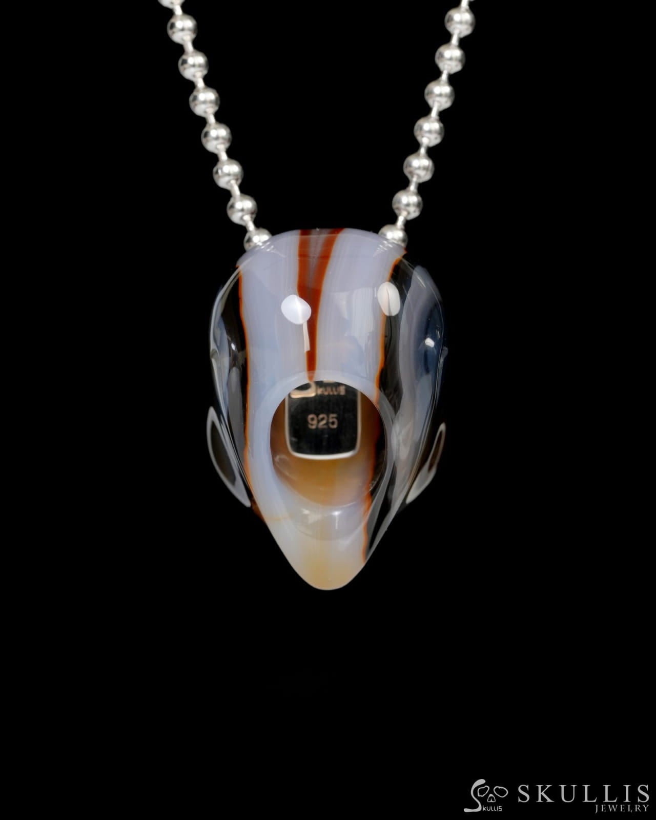 Hollow Essence - Gem Skull Pendant Necklace of Agate Carved Hollow Alien - 9900223 - Skull Pendants