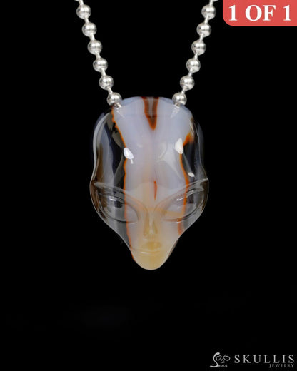 Hollow Essence - Gem Skull Pendant Necklace of Agate Carved Hollow Alien - 9900223 - Skull Pendants