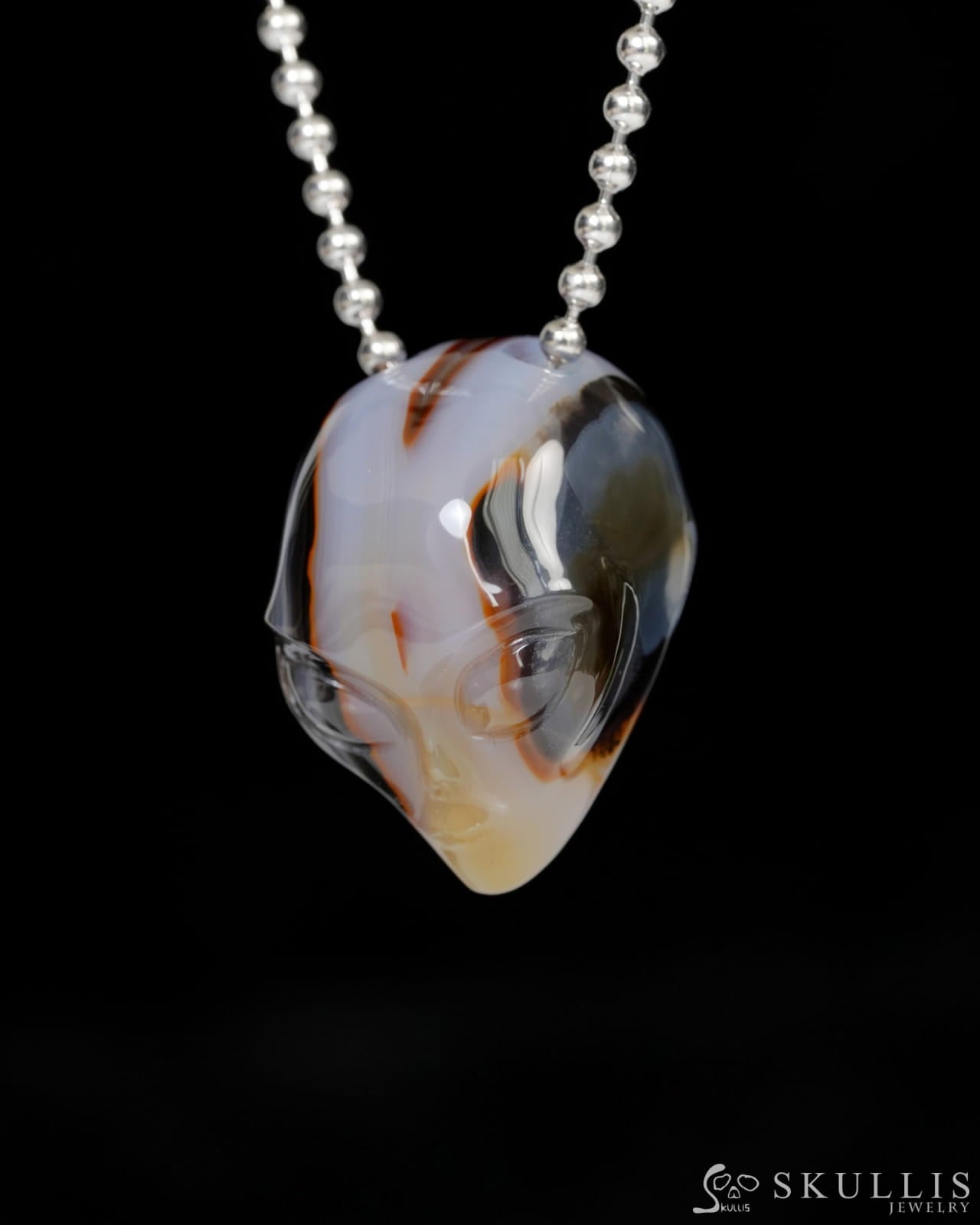 Hollow Essence - Gem Skull Pendant Necklace of Agate Carved Hollow Alien - 9900223 - Skull Pendants