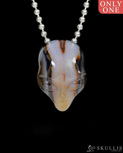Hollow Essence - Gem Skull Pendant Necklace of Agate Carved Hollow Alien - 9900223 - Skull Pendants
