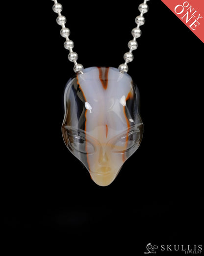 Hollow Essence - Gem Skull Pendant Necklace of Agate Carved Hollow Alien - 9900223 - Skull Pendants