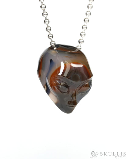 Hollow Essence - Gem Skull Pendant Necklace of Agate Carved Hollow Alien - 9900255 - Skull Pendants