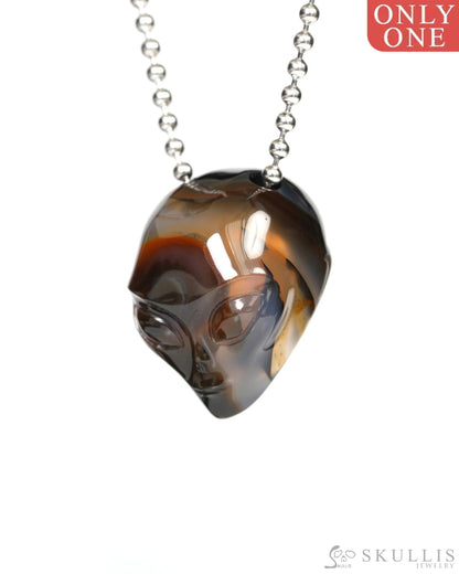 Hollow Essence - Gem Skull Pendant Necklace of Agate Carved Hollow Alien - 9900255 - Skull Pendants