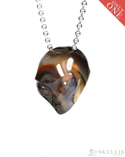 Hollow Essence - Gem Skull Pendant Necklace of Agate Carved Hollow Alien - 9900255 - Skull Pendants