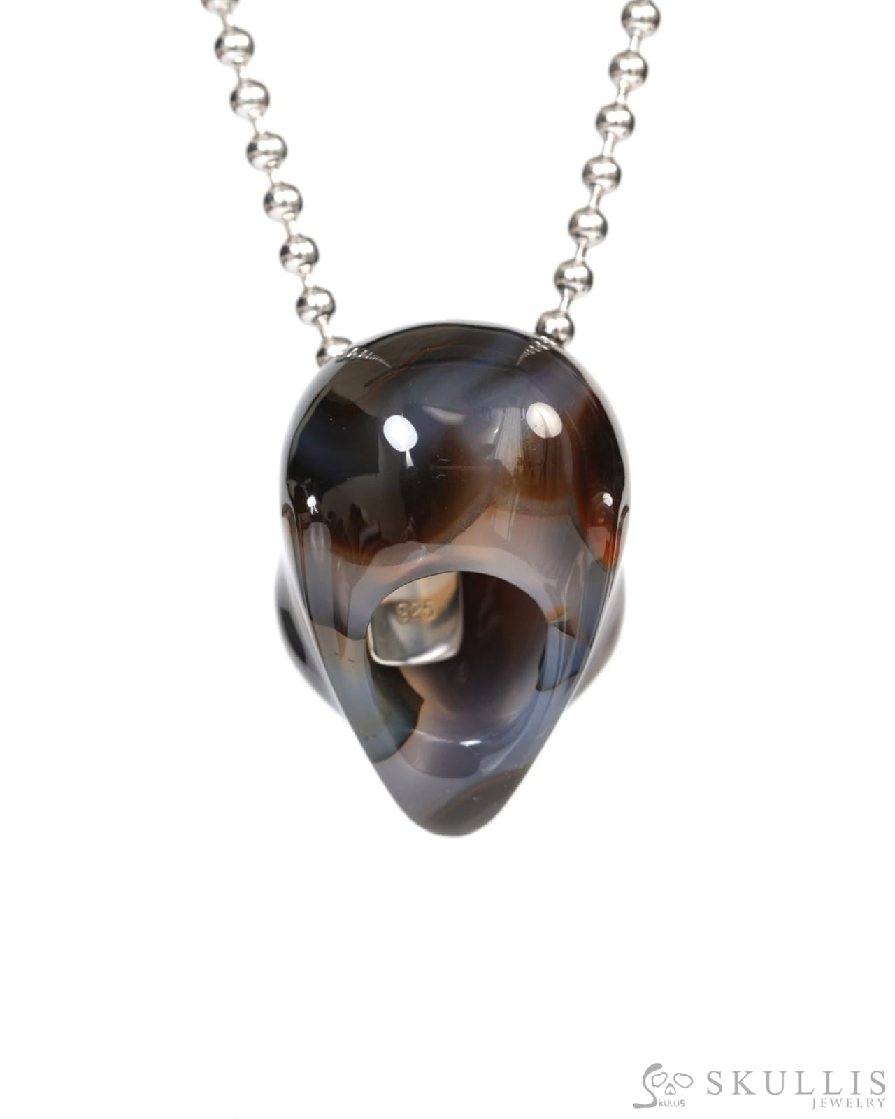 Hollow Essence - Gem Skull Pendant Necklace of Agate Carved Hollow Alien - 9900255 - Skull Pendants