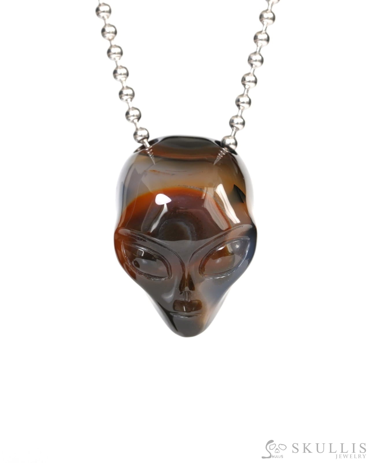 Hollow Essence - Gem Skull Pendant Necklace of Agate Carved Hollow Alien - 9900255 - Skull Pendants