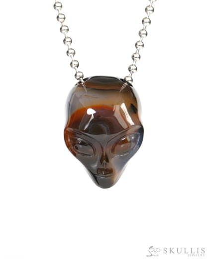 Hollow Essence - Gem Skull Pendant Necklace of Agate Carved Hollow Alien - 9900255 - Skull Pendants