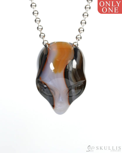 Hollow Essence - Gem Skull Pendant Necklace of Agate Carved Hollow Alien - 9900256 - Skull Pendants