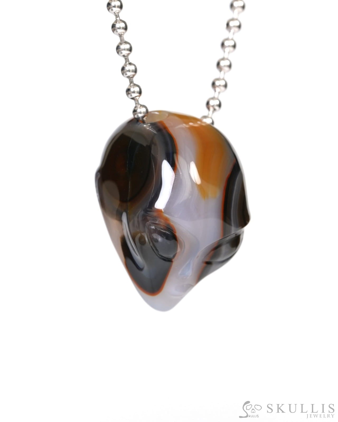 Hollow Essence - Gem Skull Pendant Necklace of Agate Carved Hollow Alien - 9900256 - Skull Pendants