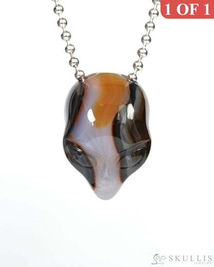 Hollow Essence - Gem Skull Pendant Necklace of Agate Carved Hollow Alien - 9900256 - Skull Pendants