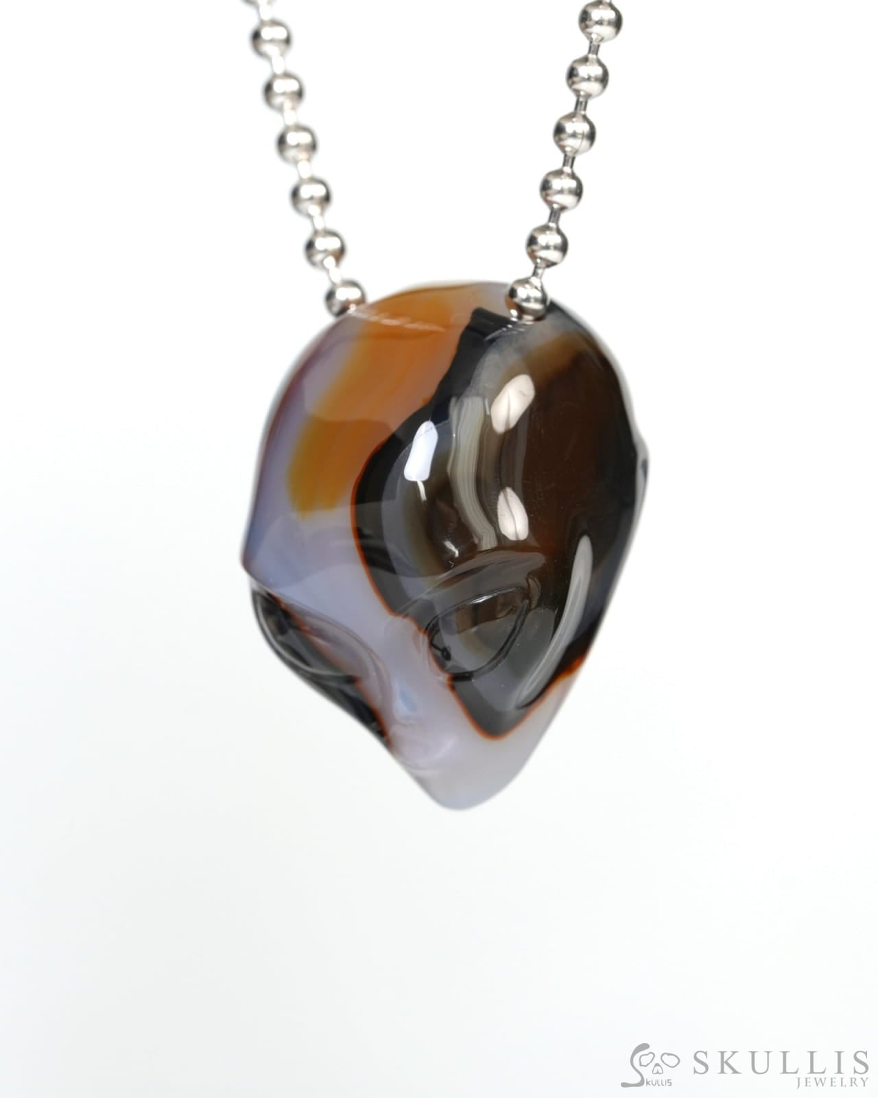 Hollow Essence - Gem Skull Pendant Necklace of Agate Carved Hollow Alien - 9900256 - Skull Pendants