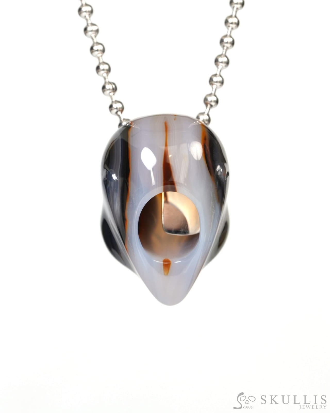 Hollow Essence - Gem Skull Pendant Necklace of Agate Carved Hollow Alien - 9900256 - Skull Pendants