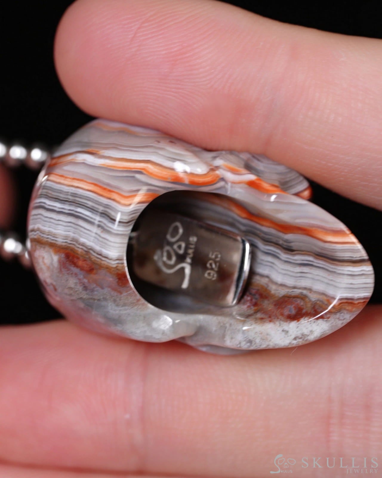 Hollow Essence - Gem Skull Pendant Necklace of Red Crazy Lace Agate Carved Hollow Skull - 9900278 - Skull Pendants
