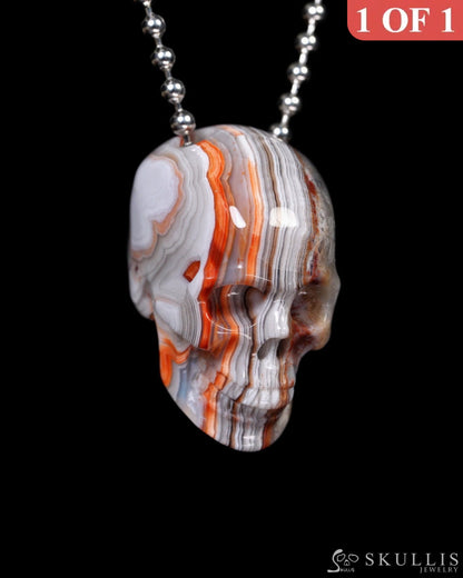 Gem Skull Pendant Necklace of Red Crazy Lace Agate Carved Hollow Skull with 925 Silver Chain - 9900278 - Skull Pendants