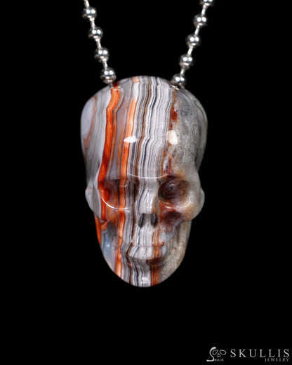 Hollow Essence - Gem Skull Pendant Necklace of Red Crazy Lace Agate Carved Hollow Skull - 9900278 - Skull Pendants