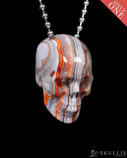Gem Skull Pendant Necklace of Red Crazy Lace Agate Carved Hollow Skull with 925 Silver Chain - 9900278 - Skull Pendants