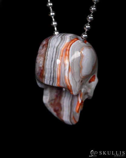 Hollow Essence - Gem Skull Pendant Necklace of Red Crazy Lace Agate Carved Hollow Skull - 9900278 - Skull Pendants