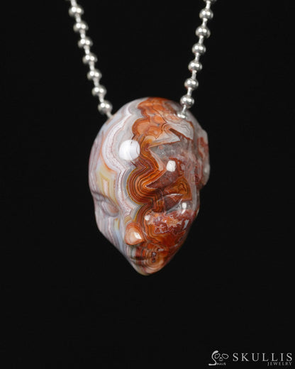 Hollow Essence - Gem Skull Pendant Necklace of Red Crazy Lace Agate Carved Hollow Elf - ZR19900282 - Skull Pendants
