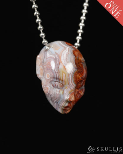 Hollow Essence - Gem Skull Pendant Necklace of Red Crazy Lace Agate Carved Hollow Elf - ZR19900282 - Skull Pendants