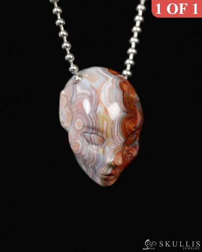 Hollow Essence - Gem Skull Pendant Necklace of Red Crazy Lace Agate Carved Hollow Elf - ZR19900282 - Skull Pendants