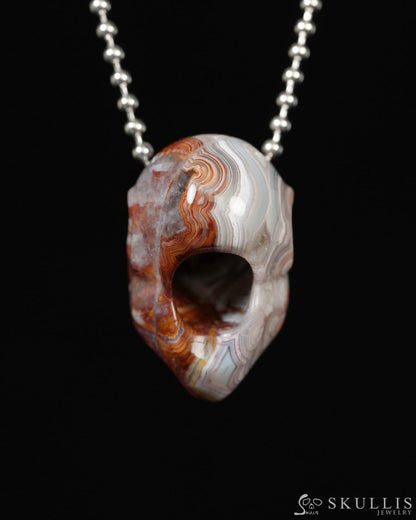 Hollow Essence - Gem Skull Pendant Necklace of Red Crazy Lace Agate Carved Hollow Elf - ZR19900282 - Skull Pendants