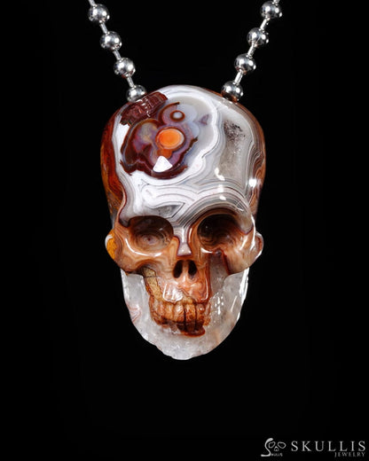 Hollow Essence - Gem Skull Pendant Necklace of Red Crazy Lace Agate Carved Hollow Skull - Y9500455 - Skull Pendants