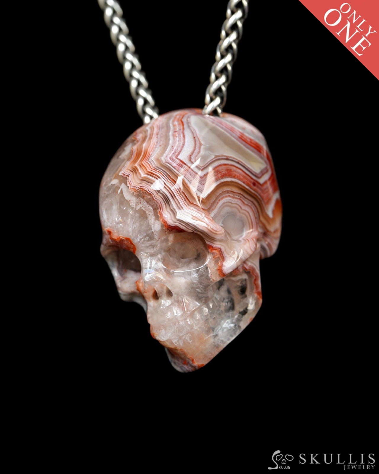 Hollow Essence - Gem Skull Pendant Necklace of Red Crazy Lace Agate Carved Hollow Skull - Y9900327 - Skull Pendants