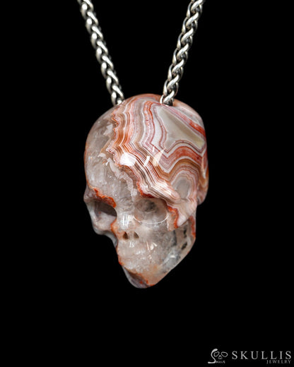 Hollow Essence - Gem Skull Pendant Necklace of Red Crazy Lace Agate Carved Hollow Skull - Y9900327 - Skull Pendants