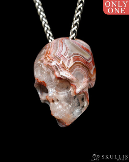 Hollow Essence - Gem Skull Pendant Necklace of Red Crazy Lace Agate Carved Hollow Skull - Y9900327 - Skull Pendants
