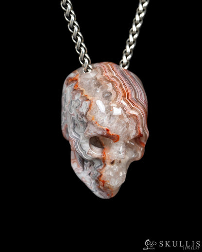 Hollow Essence - Gem Skull Pendant Necklace of Red Crazy Lace Agate Carved Hollow Skull - Y9900327 - Skull Pendants