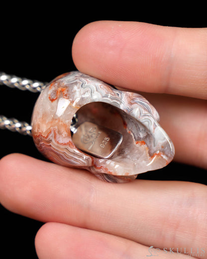 Hollow Essence - Gem Skull Pendant Necklace of Red Crazy Lace Agate Carved Hollow Skull - Y9900327 - Skull Pendants