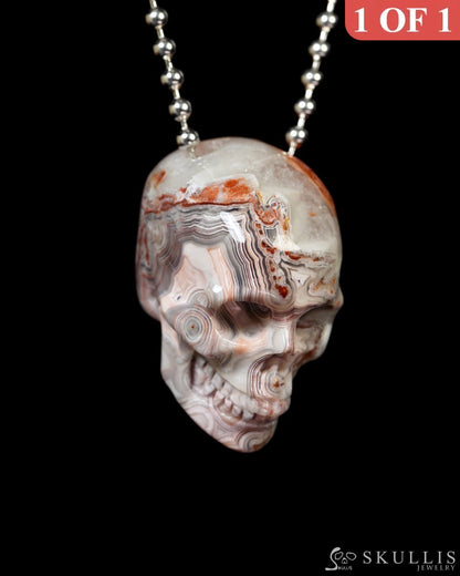 Hollow Essence - Gem Skull Pendant Necklace of Red Crazy Lace Agate Carved Hollow Skull - Y9900328 - Skull Pendants