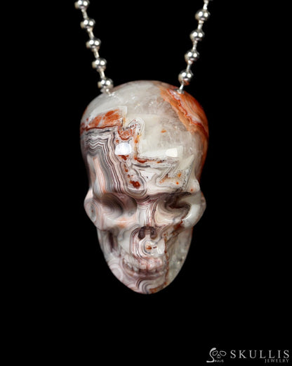 Hollow Essence - Gem Skull Pendant Necklace of Red Crazy Lace Agate Carved Hollow Skull - Y9900328 - Skull Pendants