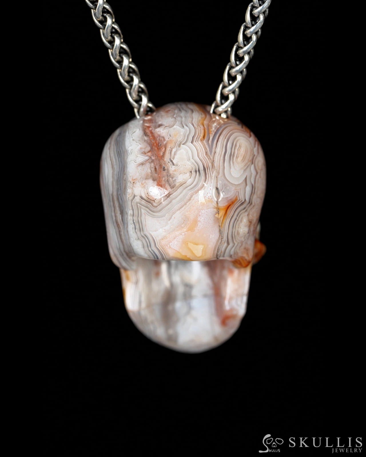 Hollow Essence - Gem Skull Pendant Necklace of Red Crazy Lace Agate Carved Hollow Skull - Y9900329 - Skull Pendants