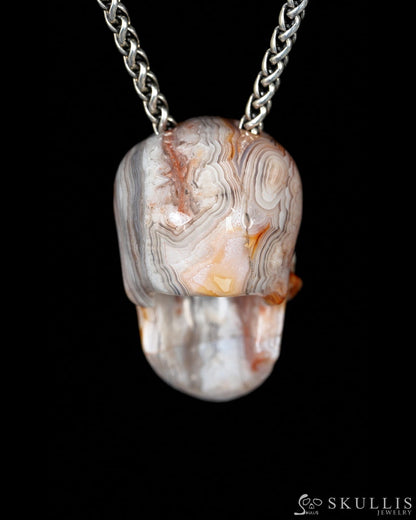Hollow Essence - Gem Skull Pendant Necklace of Red Crazy Lace Agate Carved Hollow Skull - Y9900329 - Skull Pendants