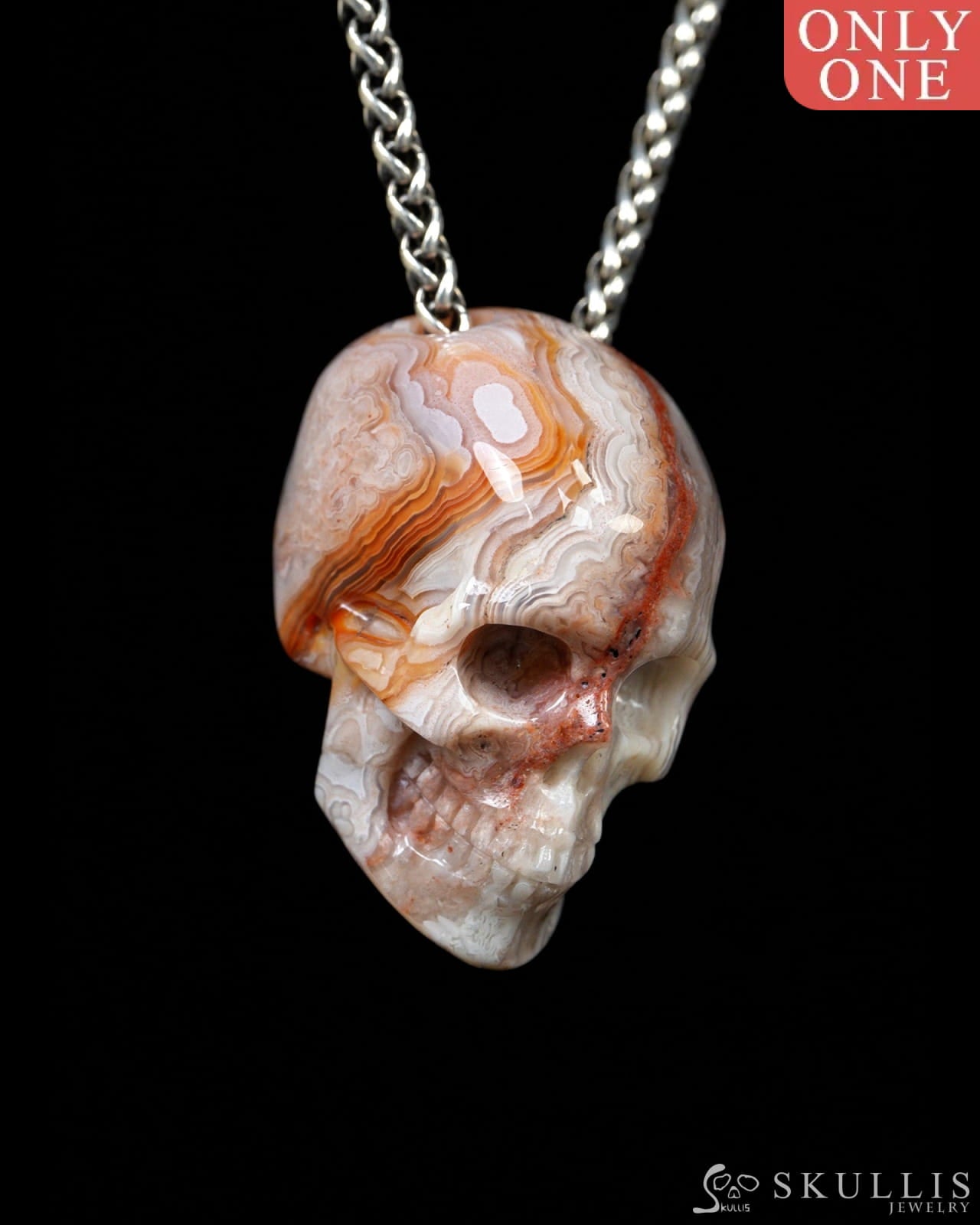 Hollow Essence - Gem Skull Pendant Necklace of Red Crazy Lace Agate Carved Hollow Skull - Y9900329 - Skull Pendants